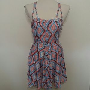 Diamond print racer back button up dress size M